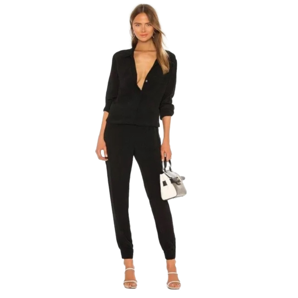 Monrow Revolve Crepe Black Long Sleeve Jumpsuit Size Medium - NWT
